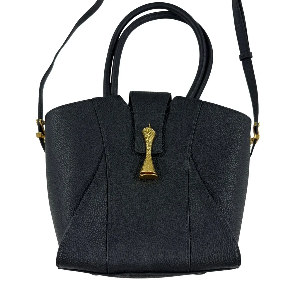Zornna Veza Bag Black Pebbled Leather Handbag/Crossbody Gold Hardware Chic